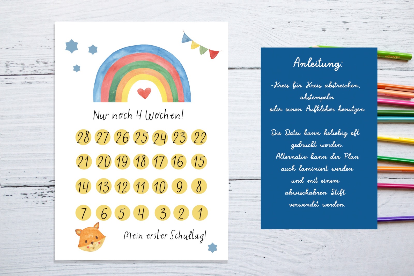 Countdown zur Einschulung Regenbogen - digitaler Download 2