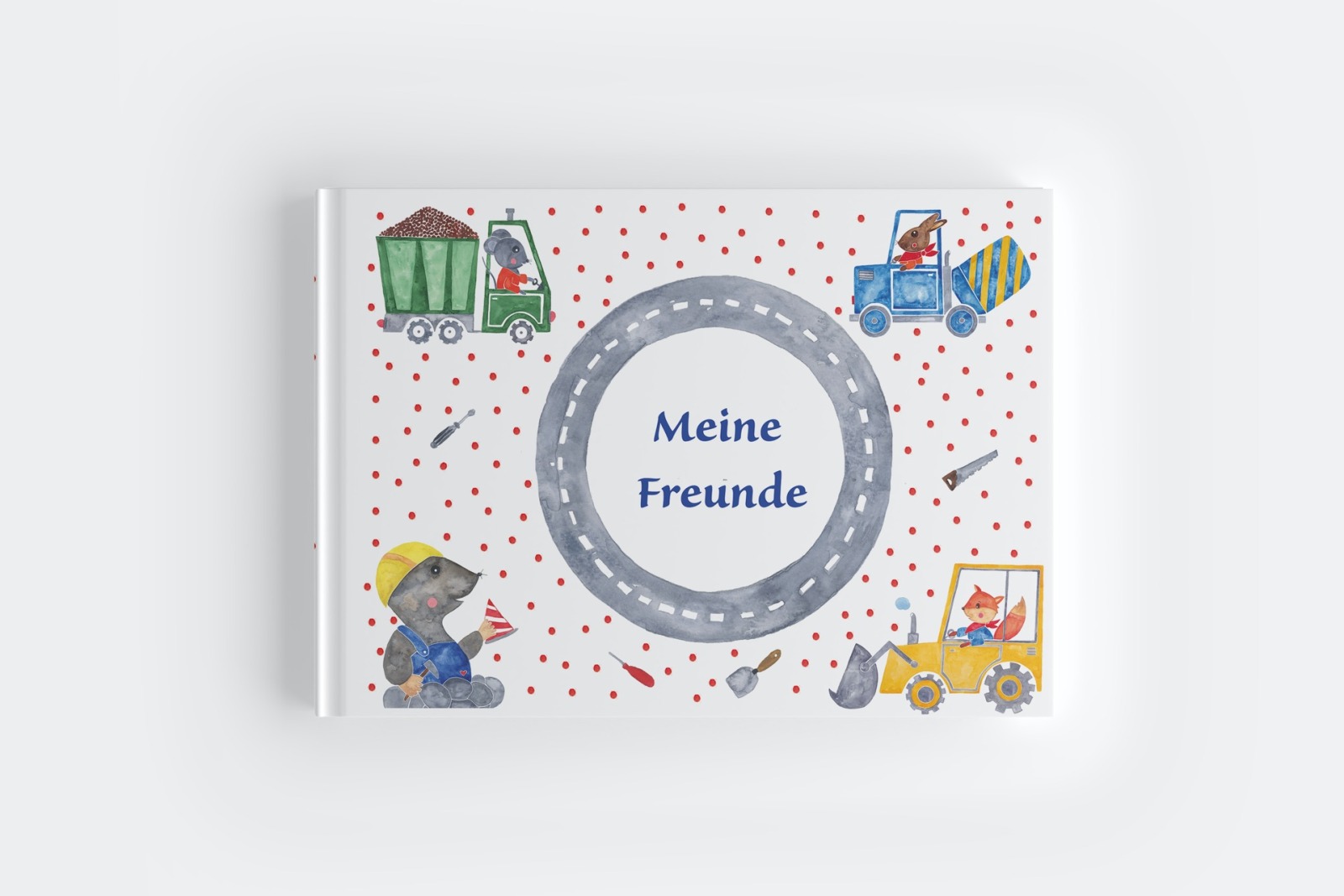 Freundebuch Kindergarten Tiere auf der Baustelle Fahrzeuge, Geschenk Kindergarten Start, Geschenk