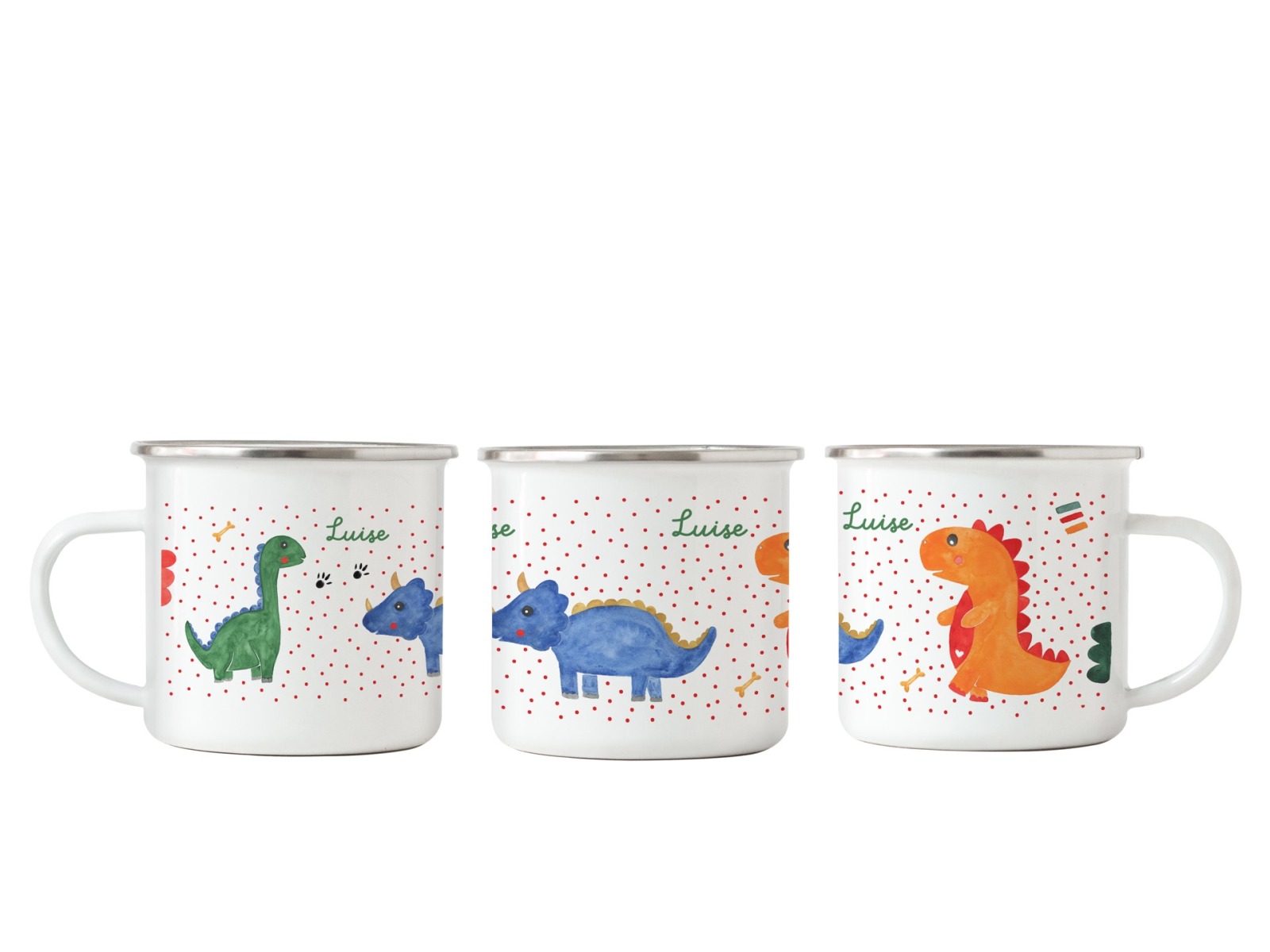 Emailletasse Dinosaurier Kindertasse mit Namen Keramiktasse Kinderbecher mit Namen