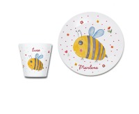 Kindergeschirr personalisiert, Kindergeschirr Biene mit Namen, Geschenk zur Geburt, Geschenk zur