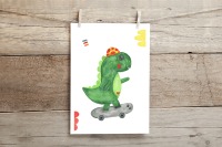 Kinderzimmer Poster Dinosaurier auf dem Skateboard 2