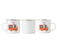 Emaille Tasse für Kinder Feuerwehr und Bär mit Namen Keramiktasse Kinderbecher mit Namen, Tasse