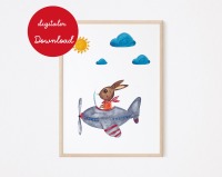 Poster Hase im Flugzeug - digitaler Download