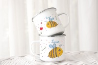 Emailletasse Biene, Keramiktasse Waldtier, Kindertasse mit Namen Emaillebecher Kinderbecher mit