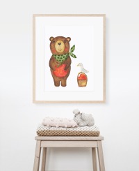 Kinderzimmer Poster Bär mit Apfel