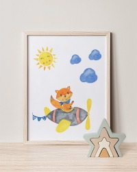 Kinderzimmer Poster Fuchs im Flugzeug 2