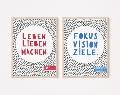 2 er Set Poster: Ziele, Vision, Fokus &amp; Leben Lieben Machen