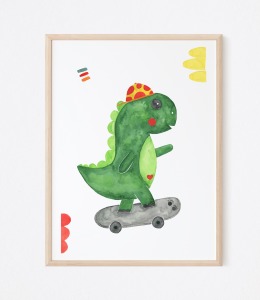 Kinderzimmer Poster Dinosaurier auf dem Skateboard