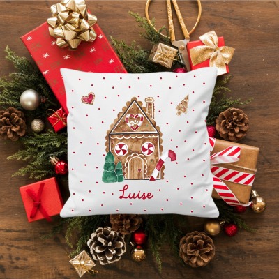 Weihnachtskissen mit Namen Lebkuchenhaus Kissen personalisiert Kissen40x 40