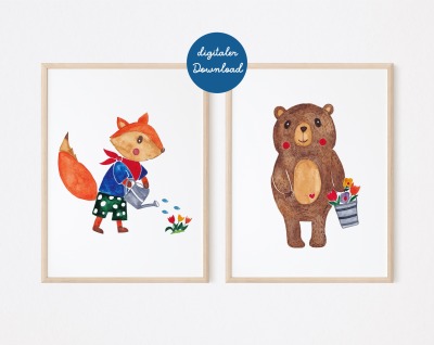 2er Set Poster Bär und Fuchs -digitaler Download