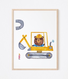 Kinderzimmer Poster Bär auf der Baustelle