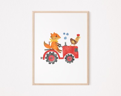 Kinderzimmer Poster Fuchs auf dem Traktor