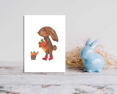 Postkarte Hase mit Möhren
