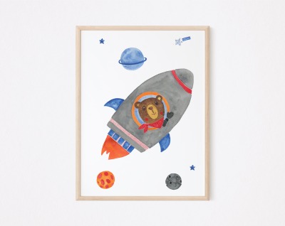 Kinderzimmer Poster Bär in der Rakete