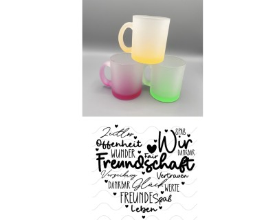 Glastasse mit farbigen Boden Oma Mama Liebe Glück Freundschaft Zuhause