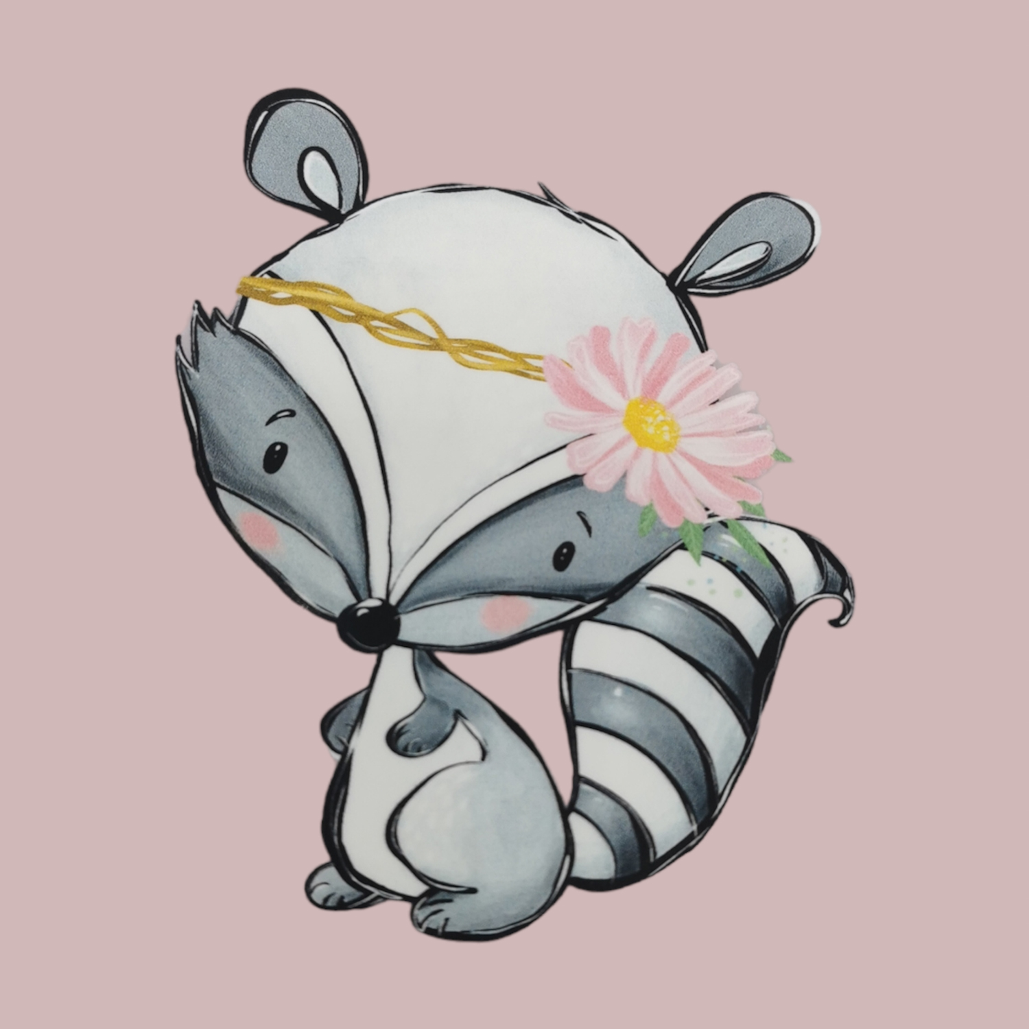 Bügelbild Waschbär mit Blume