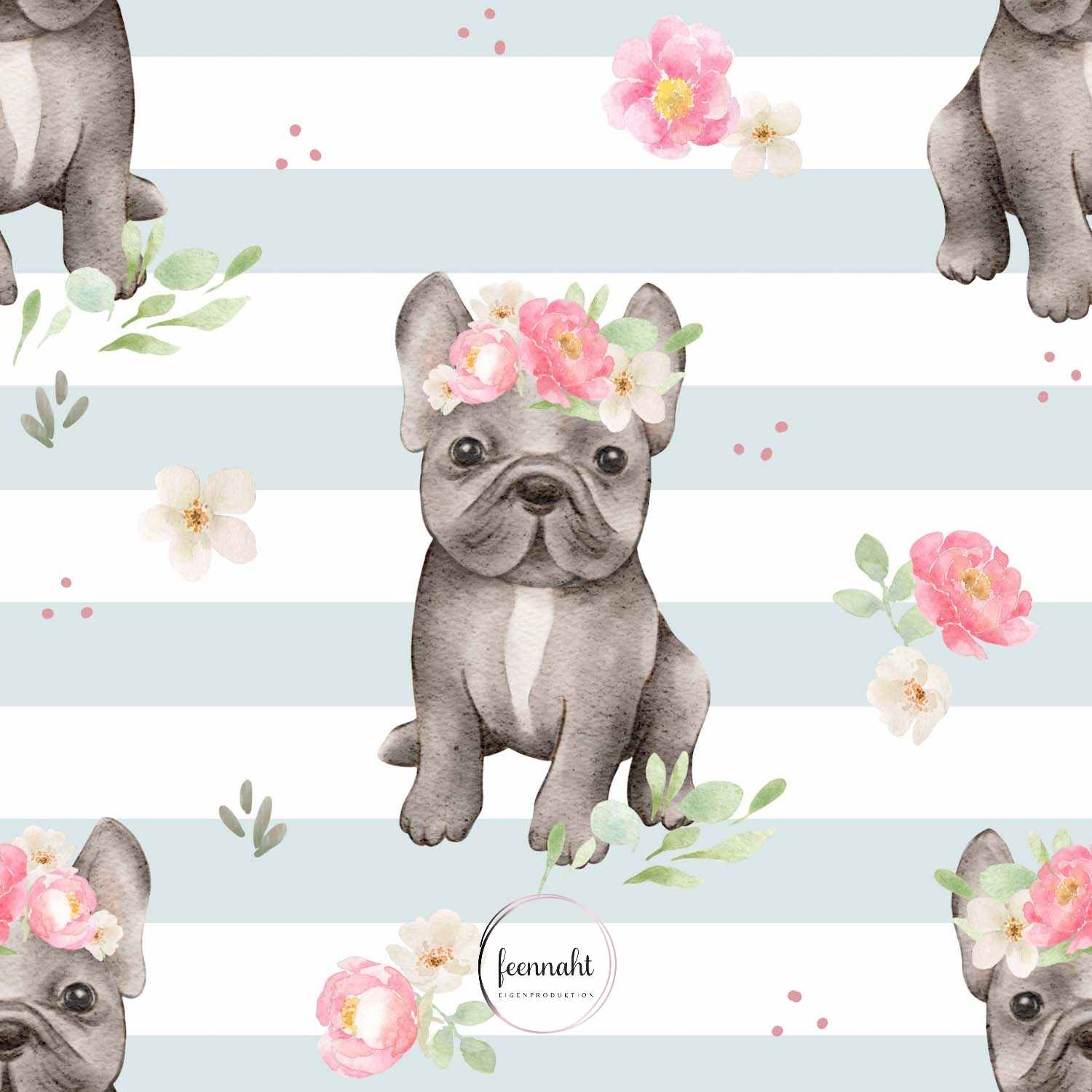 Vorbestellung - Jersey o. French Terry / 23,00 EUR/m - Eigenproduktion - French Bulldogs flowers