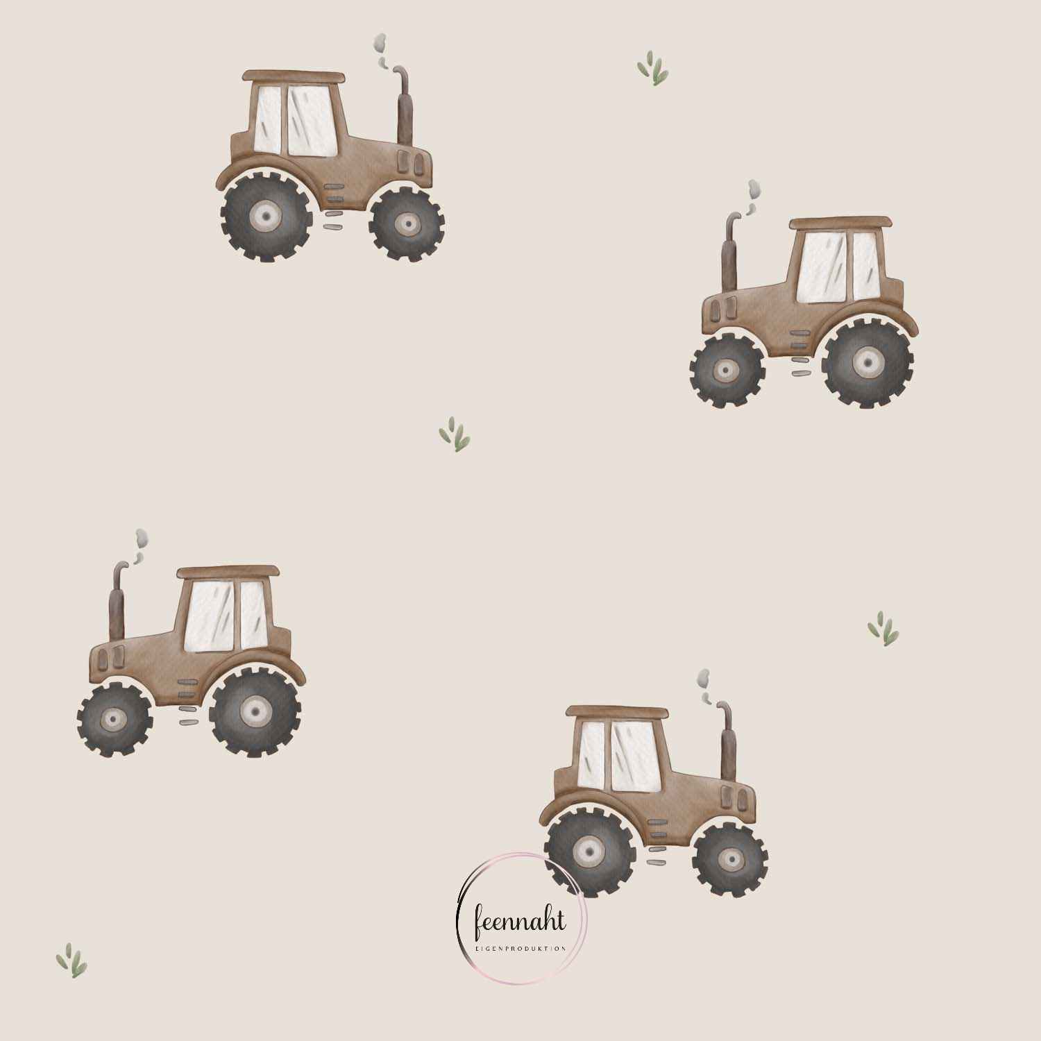 Vorbestellung - Bio Musselin / 22,00 EUR/m - Eigenproduktion - kleiner brauner Traktor