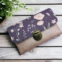 kleines Portemonnaie für Damen aus Kork Blumen lila rosa 4