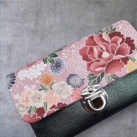 kleines Portemonnaie für Damen Blumen grün rosa