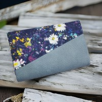 kleines Portemonnaie für Damen Blumen hellblau 2