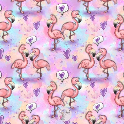 Vorbestellung - Bio Musselin / 22,00 EUR/m - Eigenproduktion - Flamingo-Liebe bunt