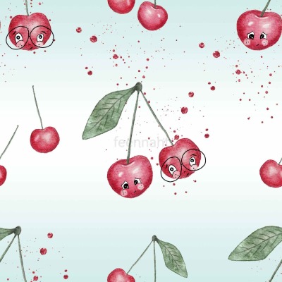 Vorbestellung - Bio Baumwolle Webware / 23,00 EUR/m - Eigenproduktion sweet cherrys mint - -