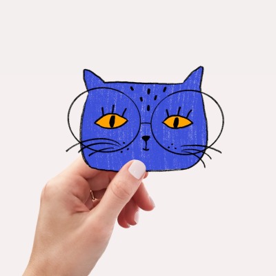 Bügelbild Katze blau