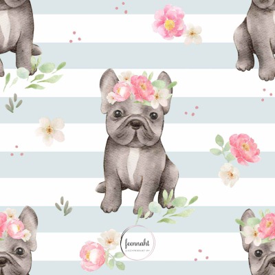 Vorbestellung - Jersey o. French Terry / 24,00 EUR/m - Eigenproduktion - French Bulldogs flowers