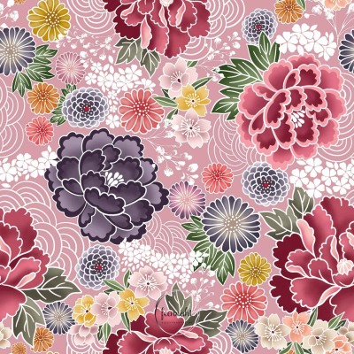 Vorbestellung - Baumwolle Webware 19,90 EUR/m - Eigenproduktion Flowers Tokio altrosa -