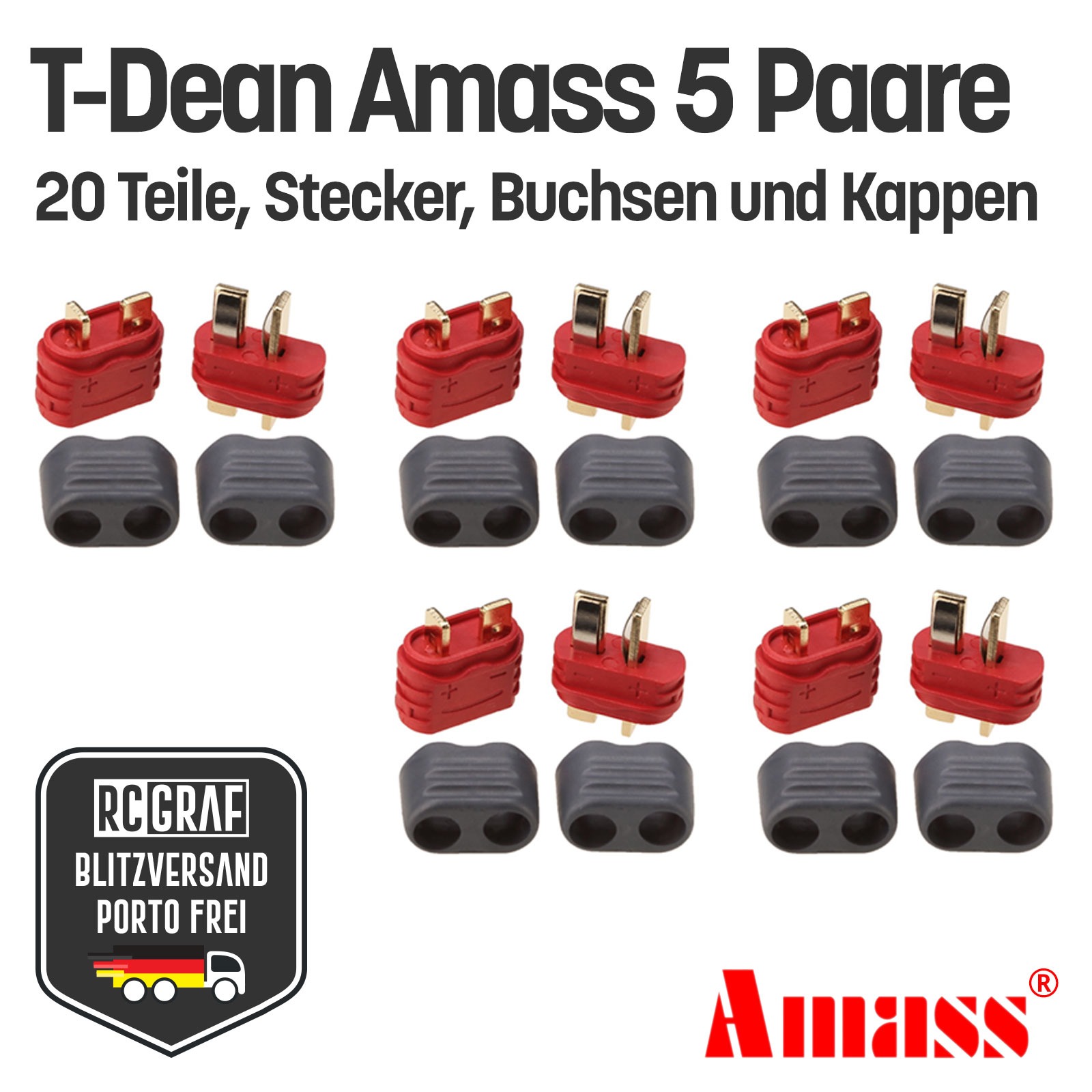 5 Paare T-Dean T-Plug Original Amass Stecker Buchse