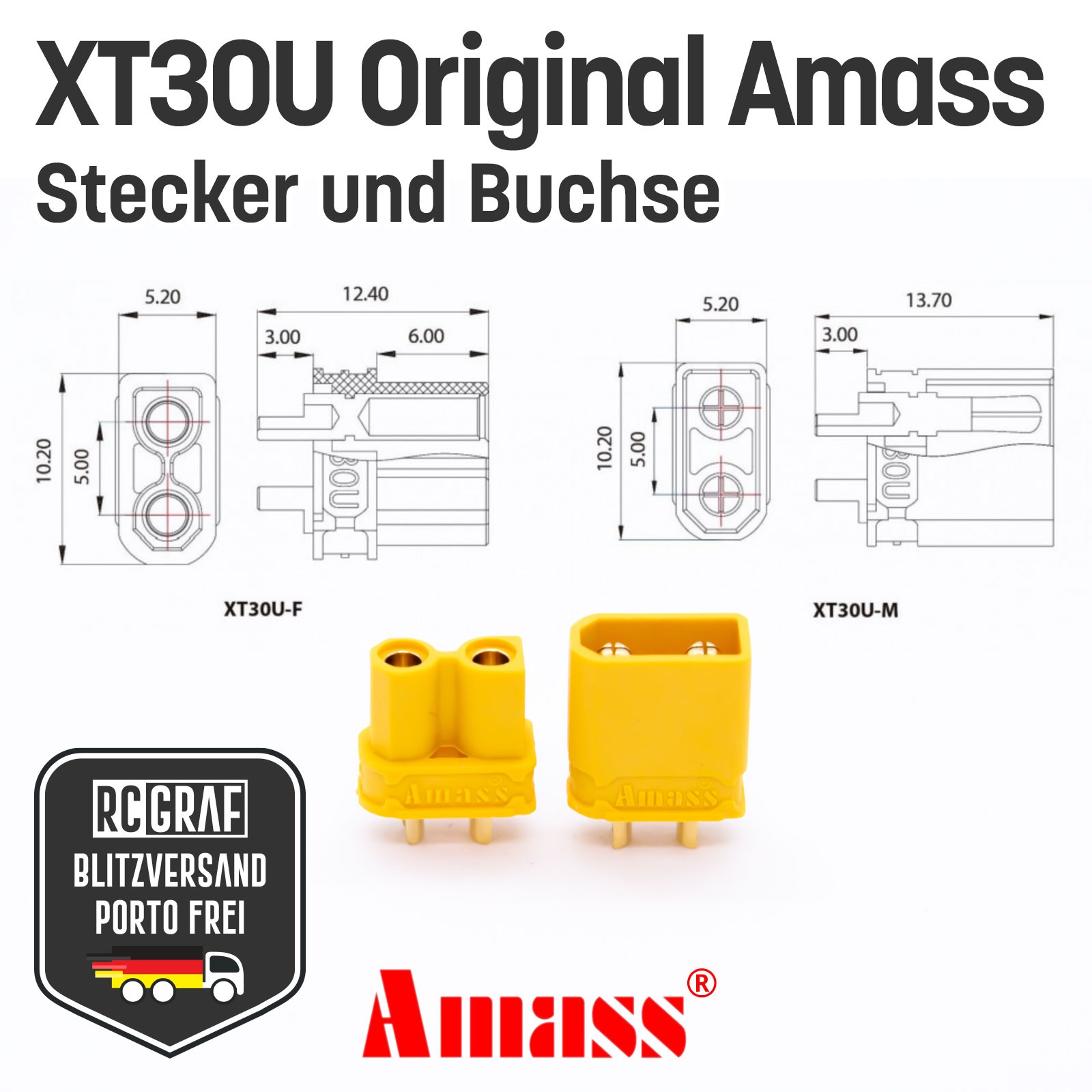 10 Paare XT30U Original Amass 3
