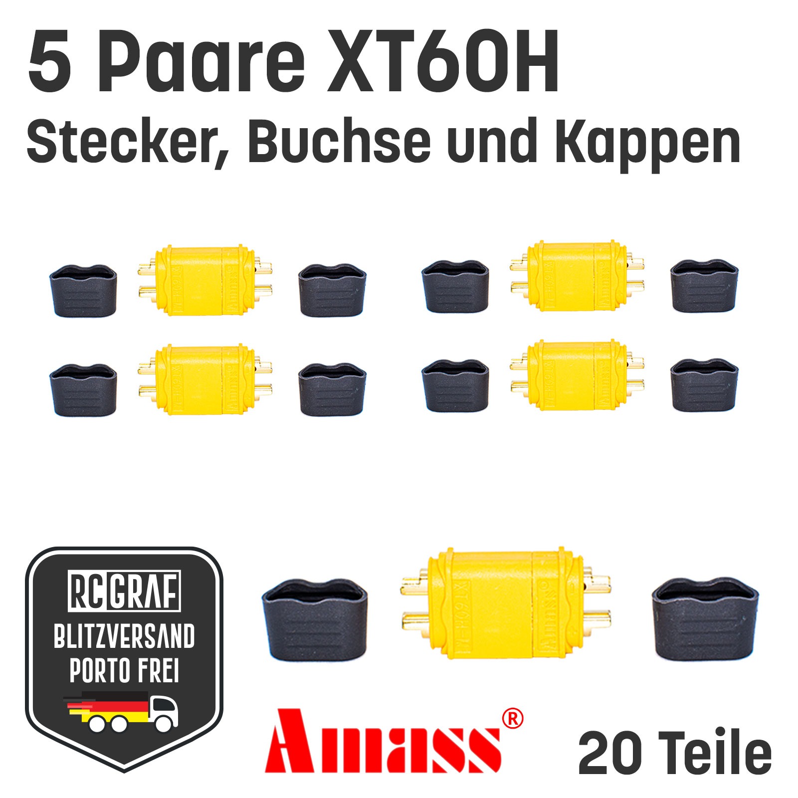 5 Paare XT60H Original Amass XT60 Stecker Buchse Gelb