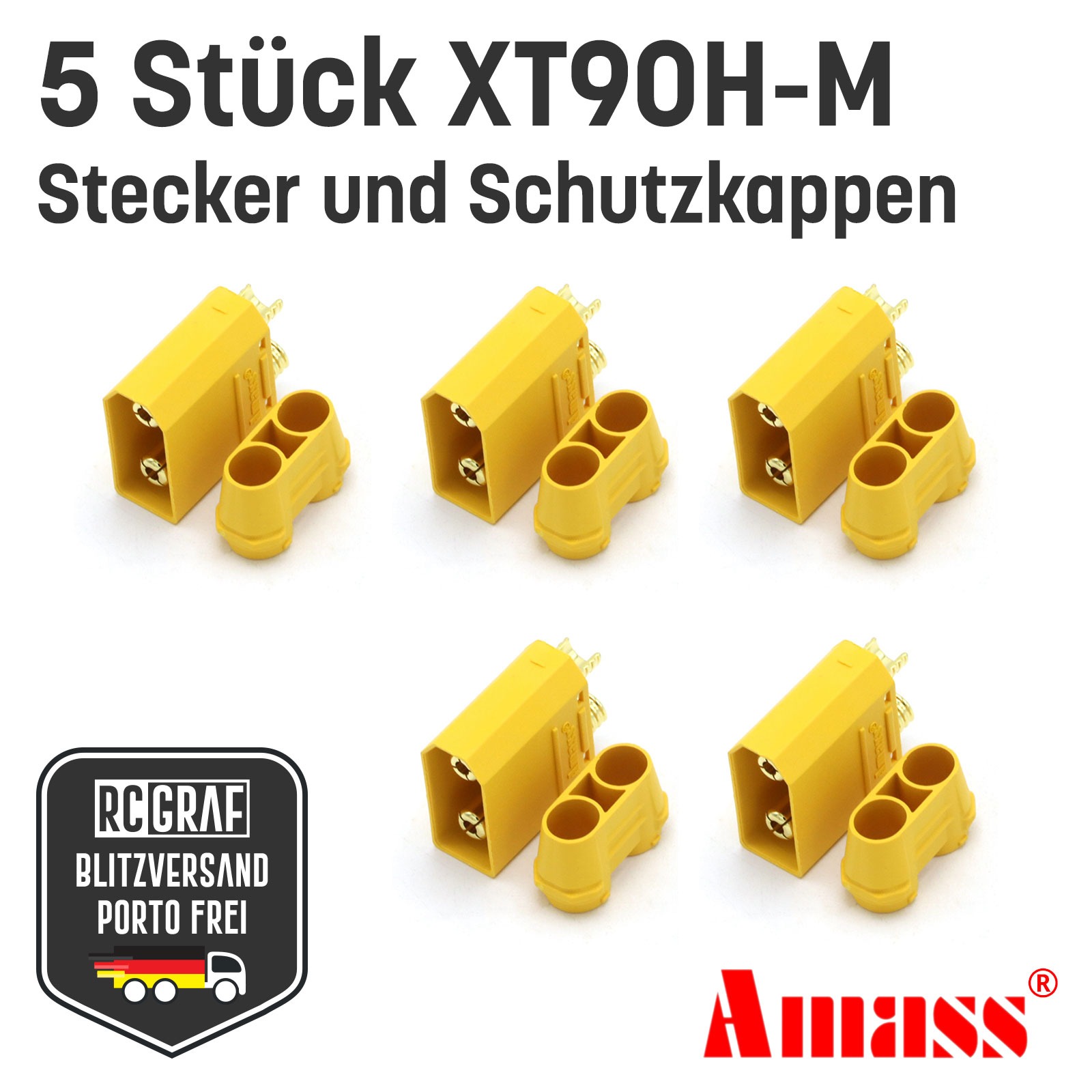 5 Stecker XT90H XT90 Hochstrom Goldstecker Original Amass