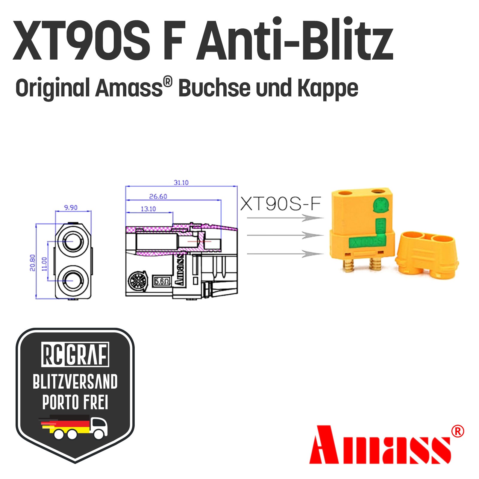 1 Stück XT90S Anti Blitz Buchse Original von Amass 2
