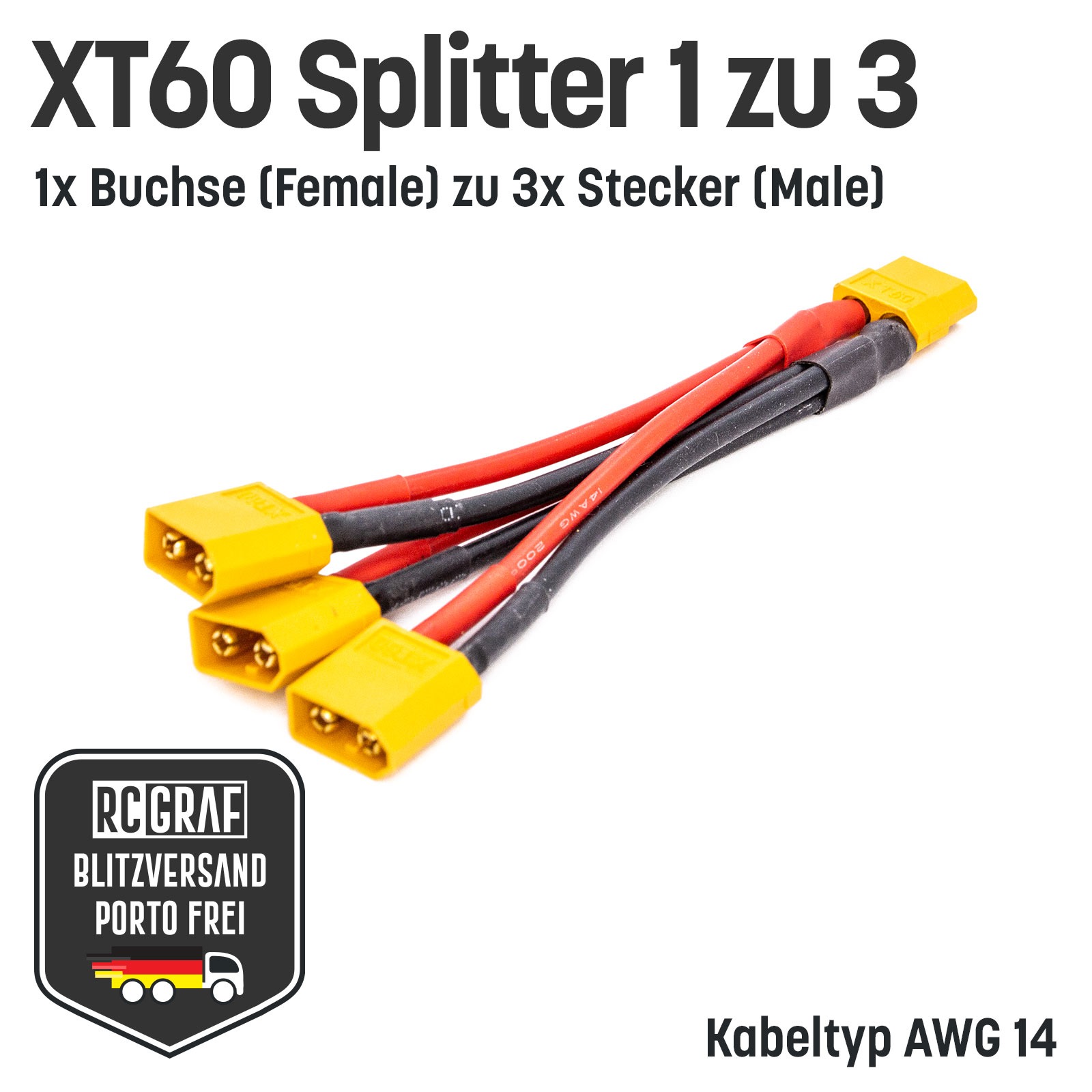 XT60 Adapter 1x Buchse zu 3x Stecker Y-Kabel Splitter 2