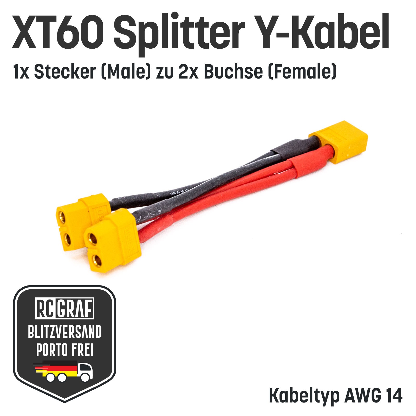XT60 Adapter 1x Stecker zu 2x Buchsen Y-Kabel Splitter 2