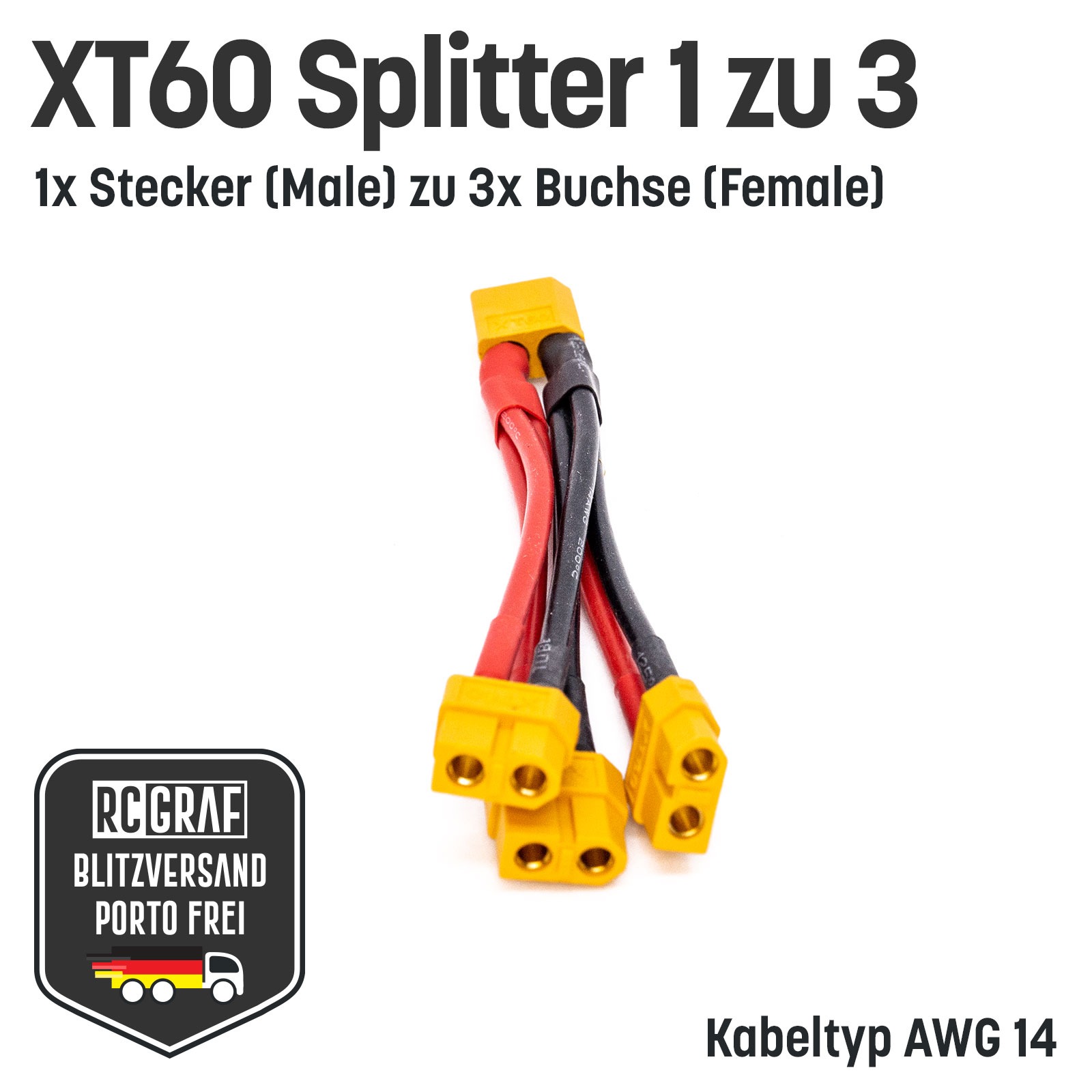 XT60 Adapter 1x Stecker zu 3x Buchsen Y-Kabel Splitter 3