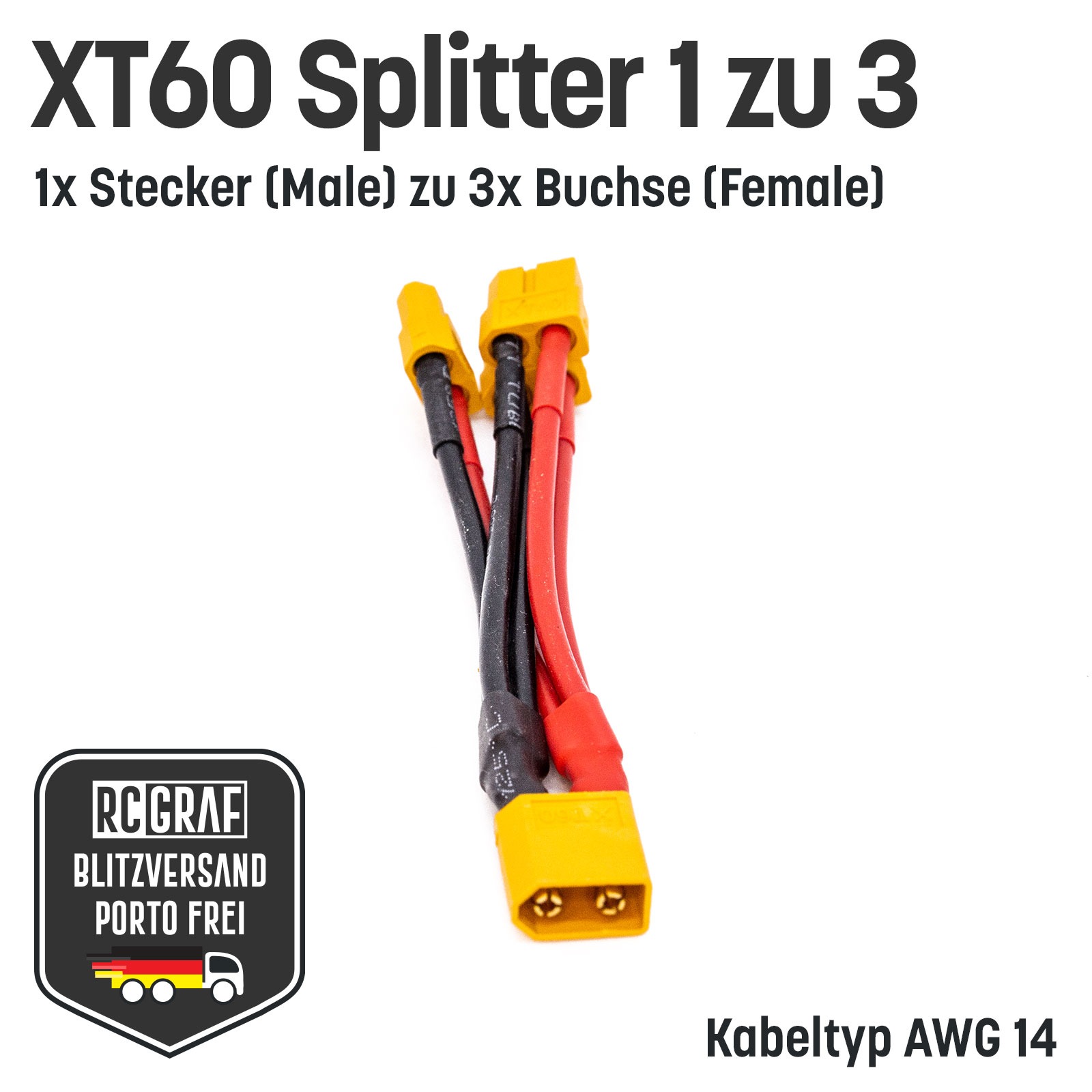XT60 Adapter 1x Stecker zu 3x Buchsen Y-Kabel Splitter 4