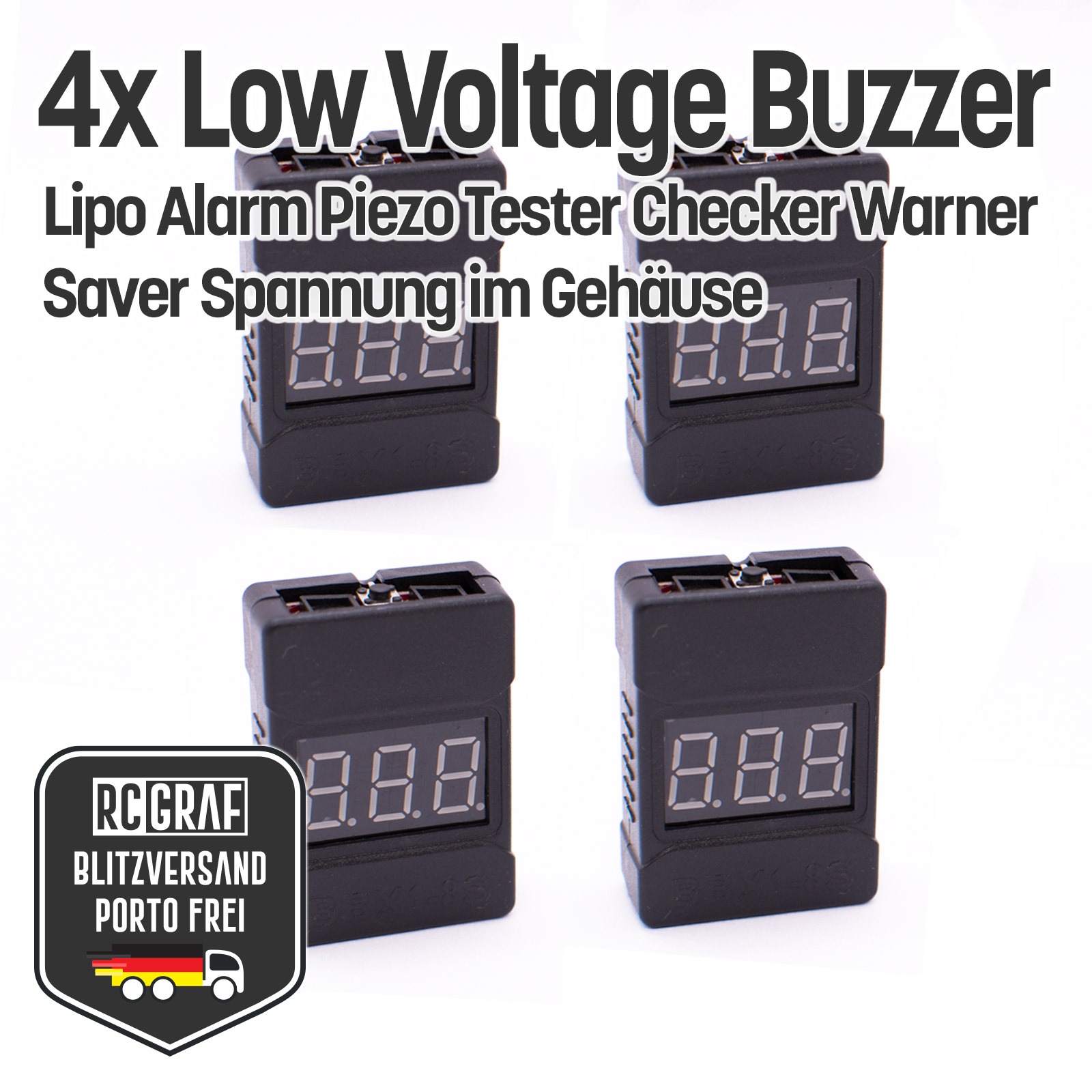 4x Low Voltage Buzzer Lipo Alarm Piezo Tester Gehäuse