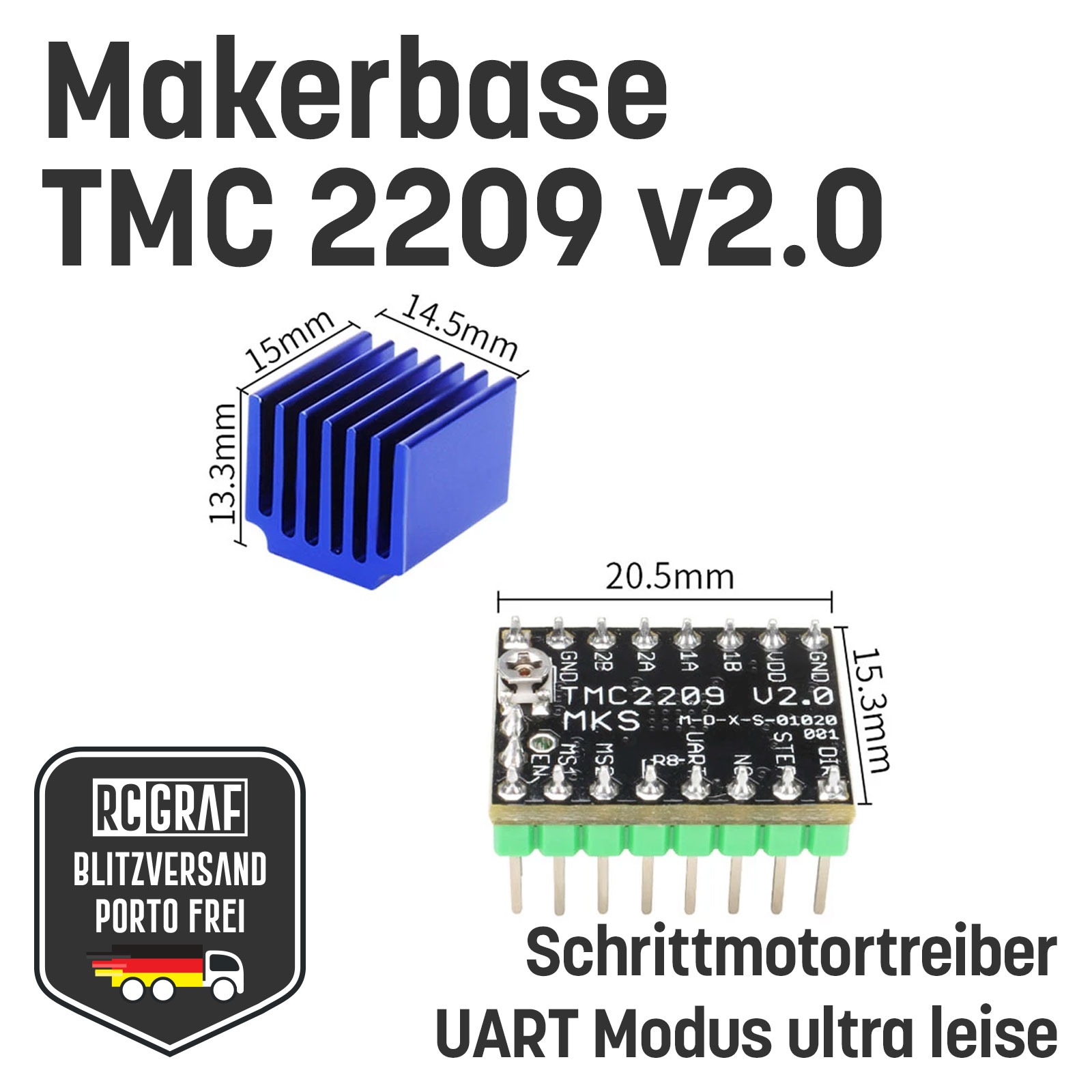 Makerbase TMC2209 V20 Schrittmotortreiber UART Modus ultra leise 3