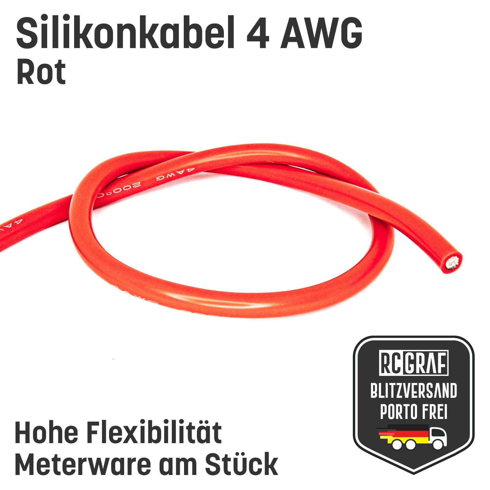 Silikonkabel 4 AWG hochflexibel Rot Schwarz Kupfer RC Kabel 3