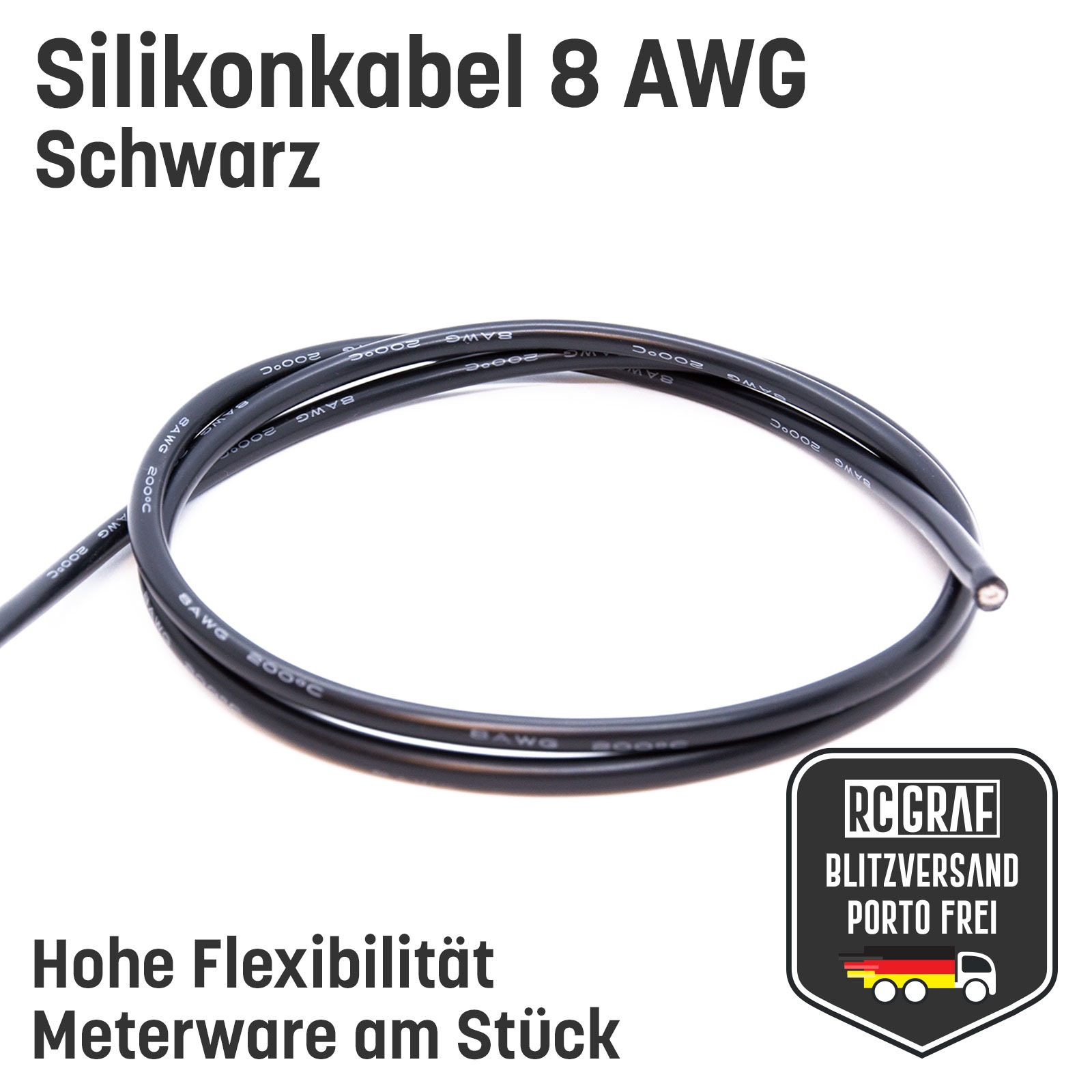 Silikonkabel 8 AWG hochflexibel Rot Schwarz Kupfer RC Kabel