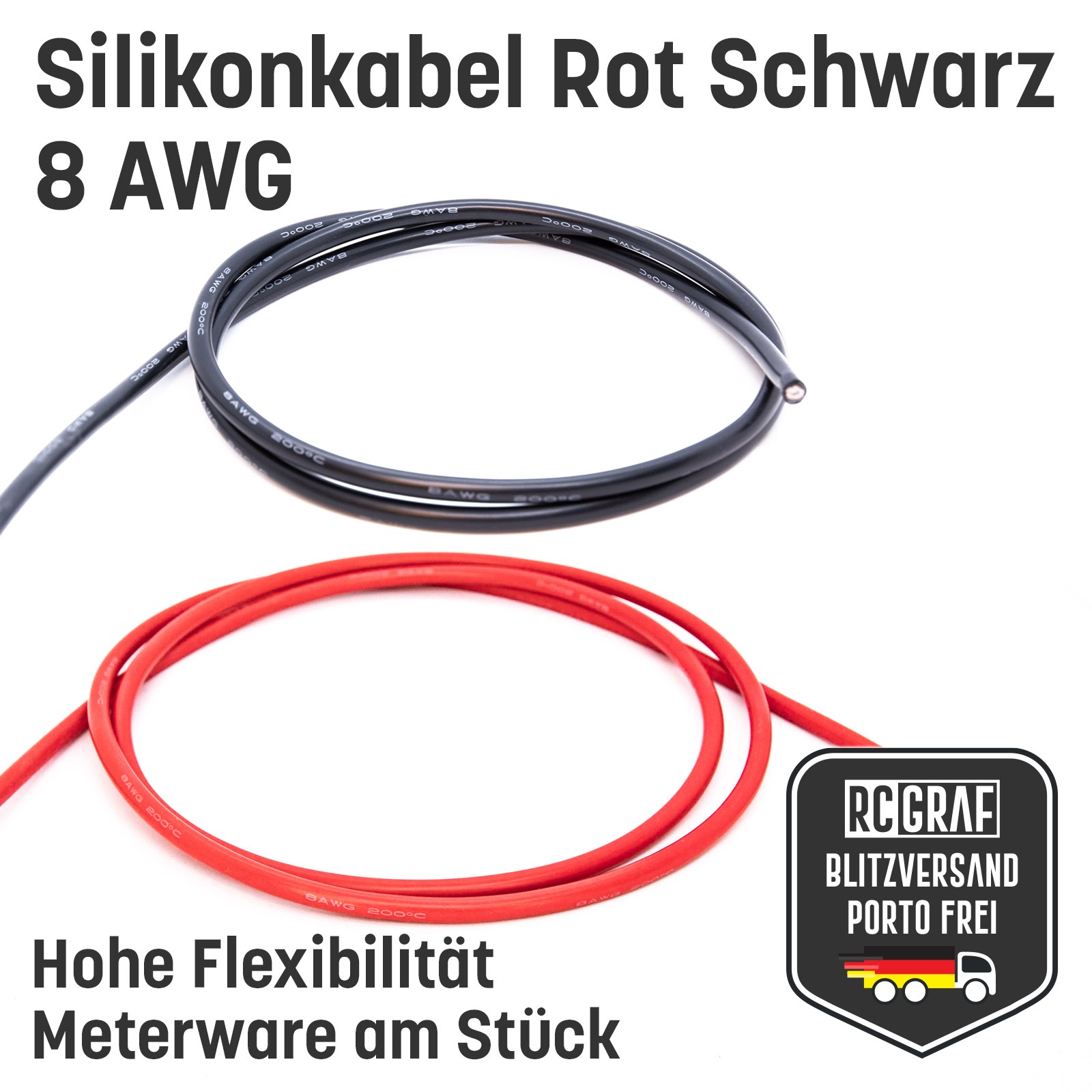 Silikonkabel 8 AWG hochflexibel Rot Schwarz Kupfer RC Kabel 3