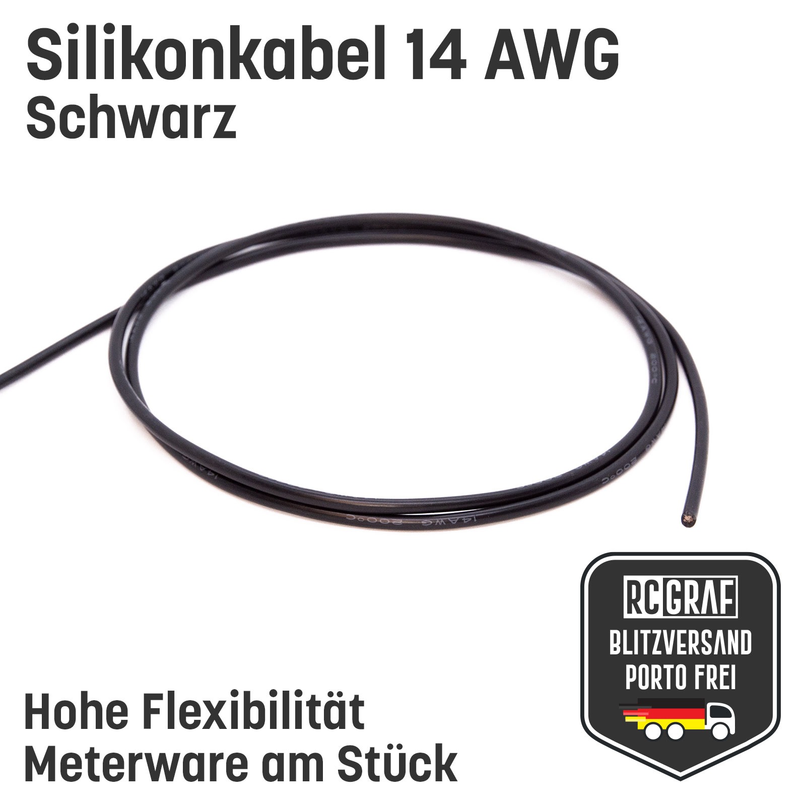 Silikonkabel 14 AWG 1 Meter Schwarz hochflexibel