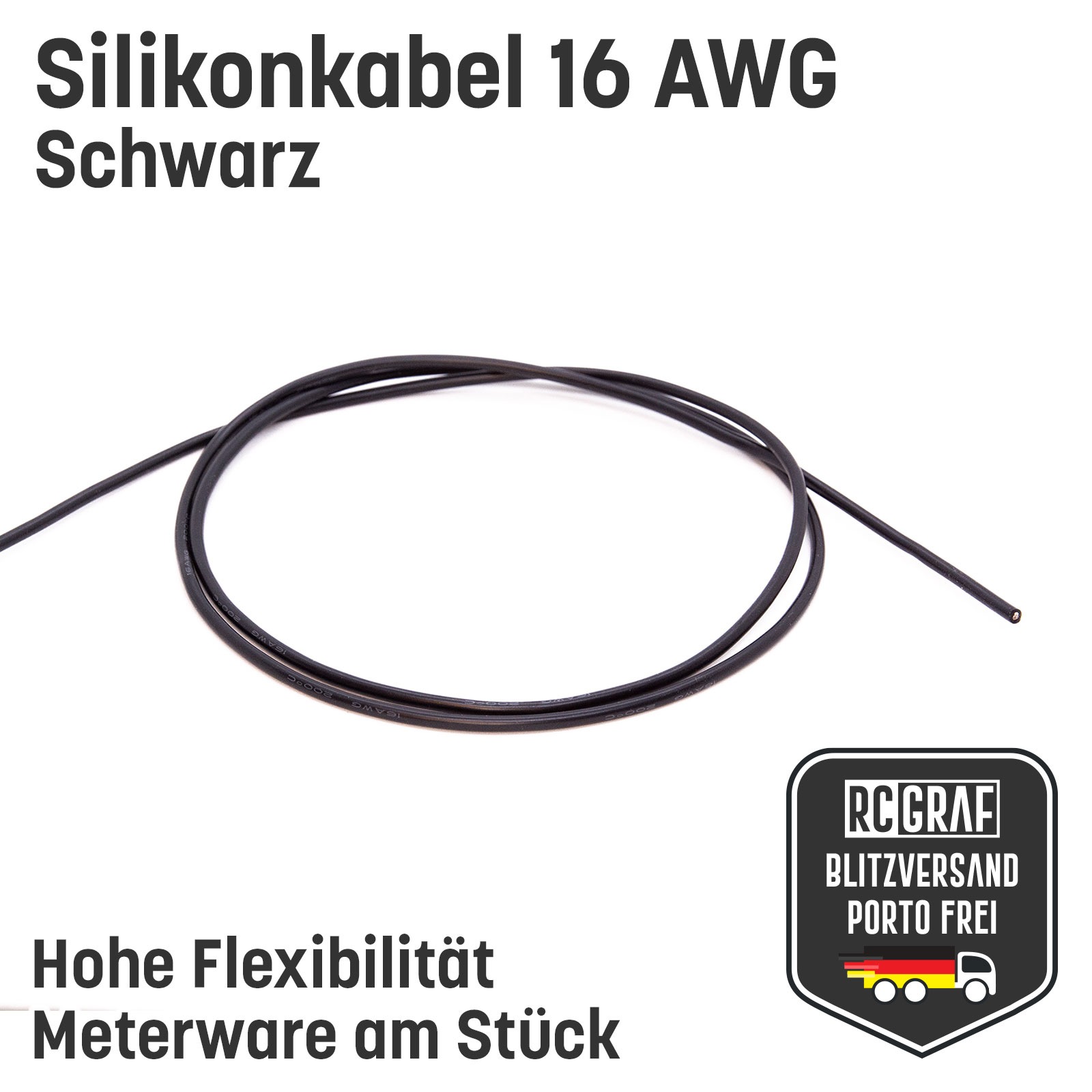 Silikonkabel 16 AWG 10 Meter Schwarz hochflexibel