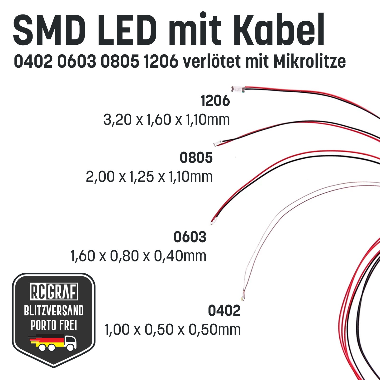 SMD LED 0805 Microlitze 30cm verlötet 10