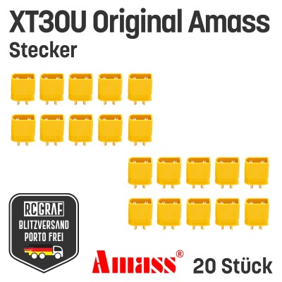 20 Stecker XT30U Original Amass - XT30 Akku Stecker Gelb