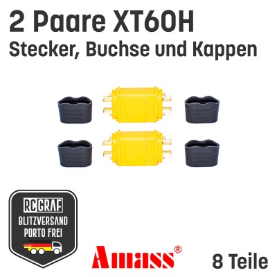 2 Paare XT60H Original Amass XT60 Stecker Buchse Gelb - Inklusive Schutzkappe
