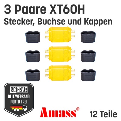3 Paare XT60H Original Amass XT60 Stecker Buchse Gelb - Inklusive Schutzkappe